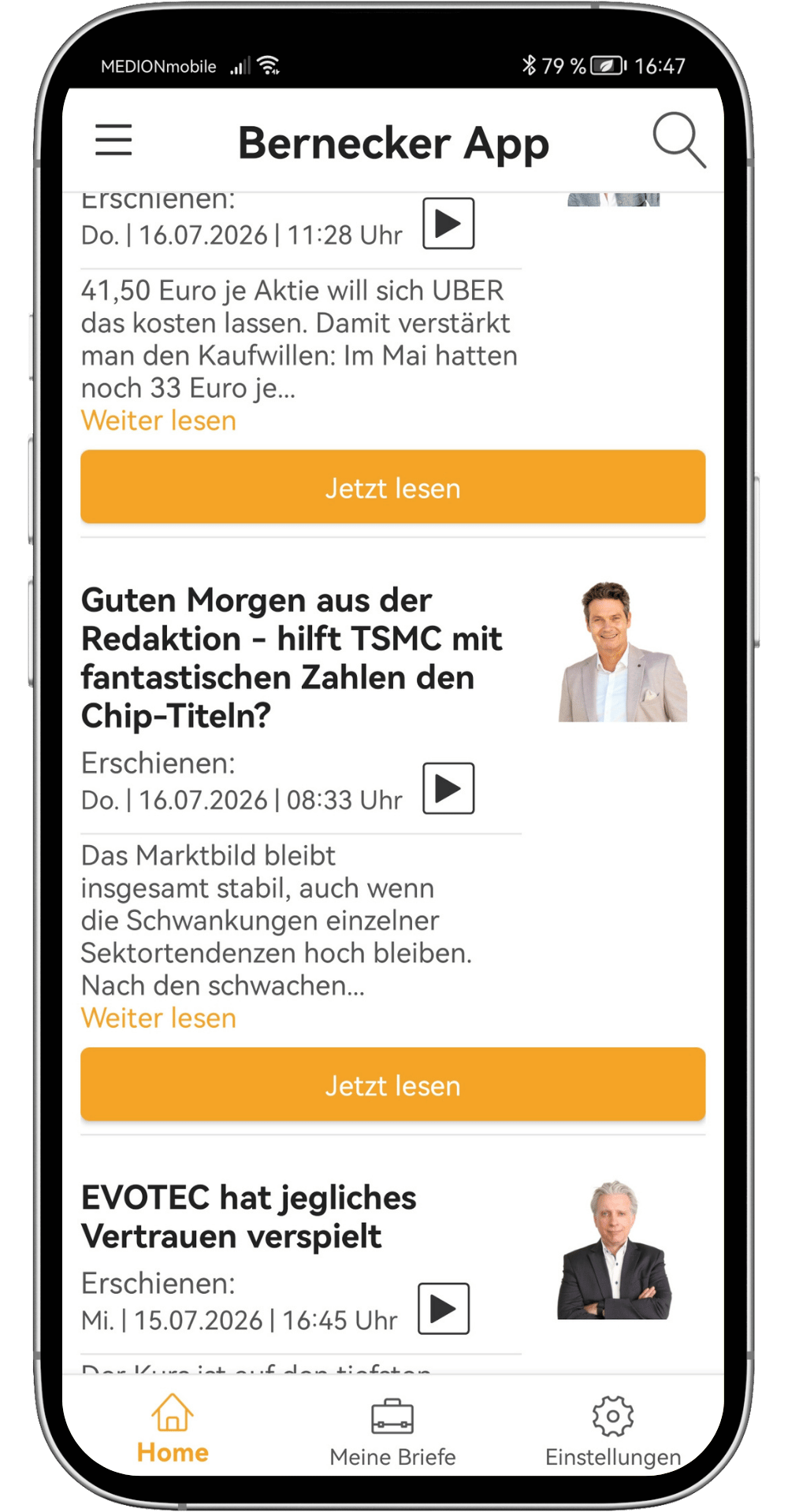 Smartphone-Mockup mit einer Inhaltsseite der Bernecker-App