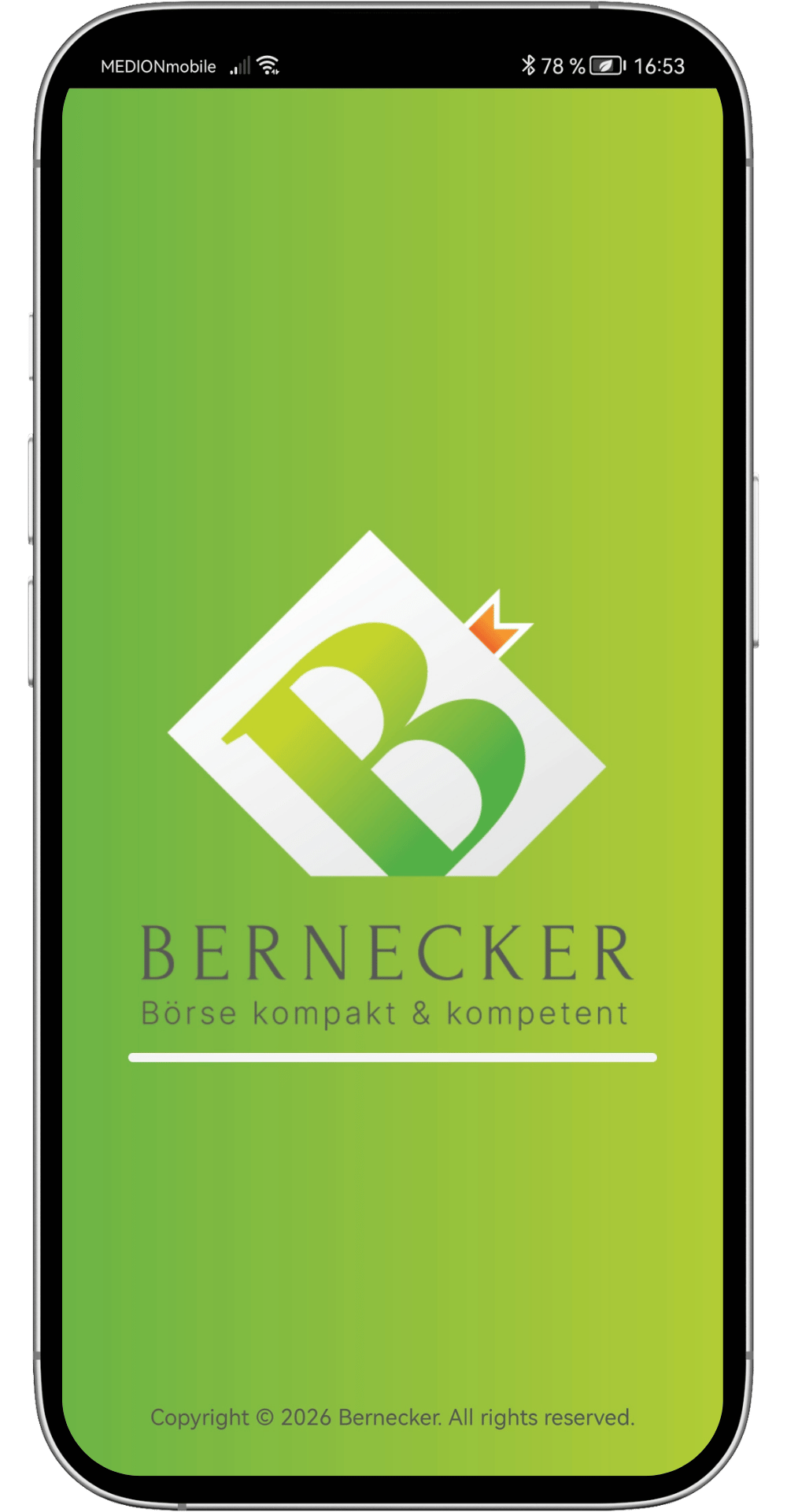 Smartphone-Mockup mit der Startseite der Bernecker-App